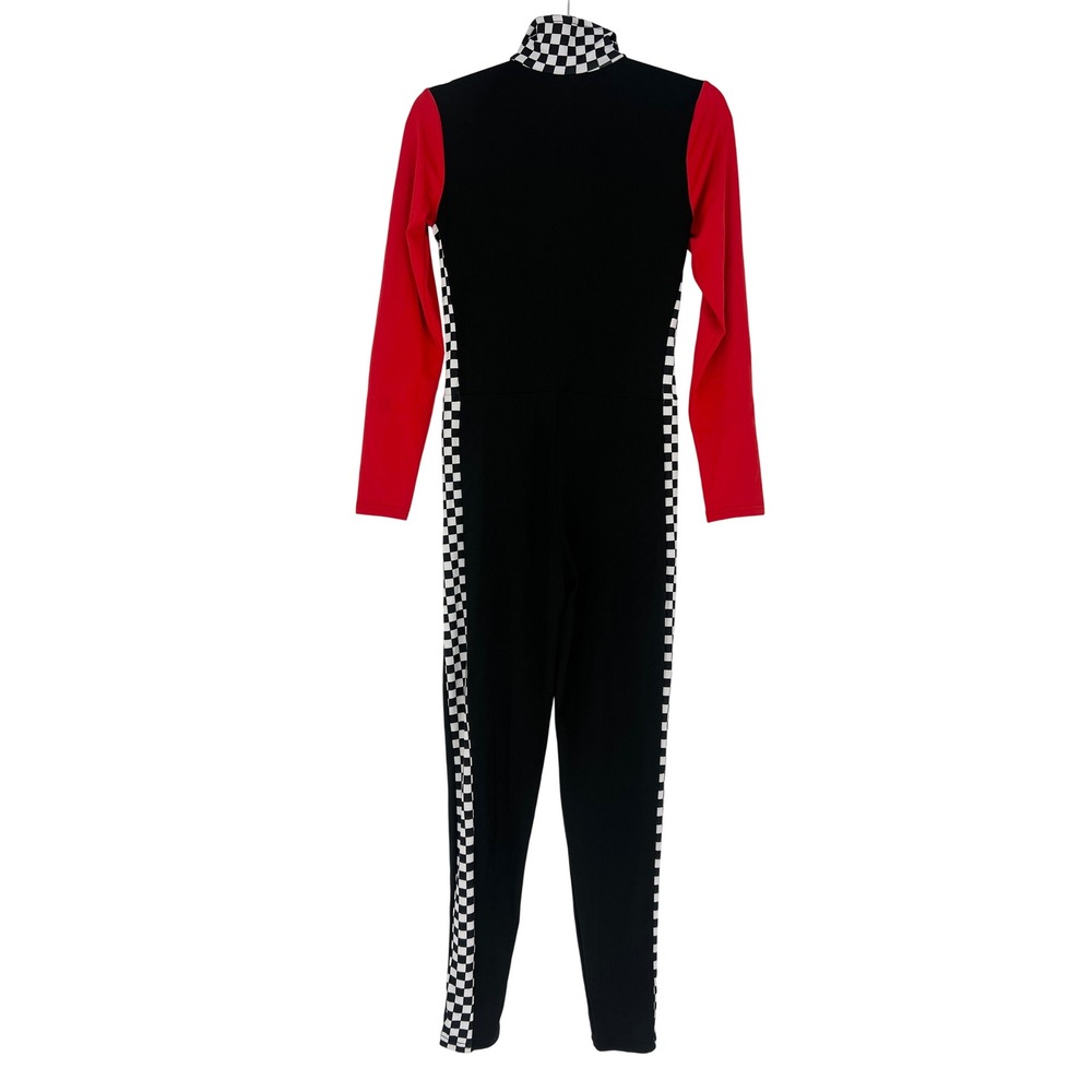 Spirit Halloween Race Car Driver Adult Small Black Red Checkered Costume - Picture 3 of 5